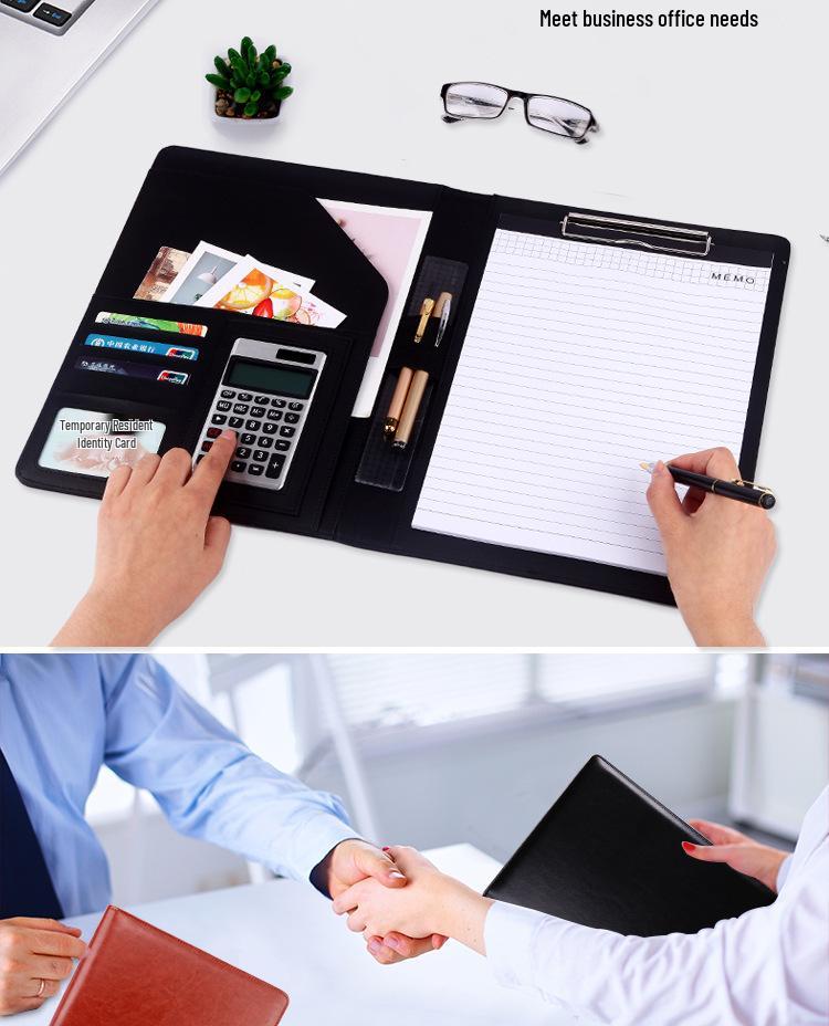 A4 Leather Business Folder with Calculator and Notepad Holder