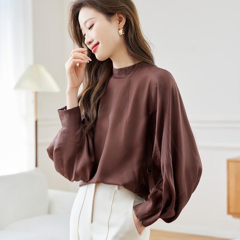 Srcr Women s 100% Mulberry Silk Long-Sleeve Shirt L