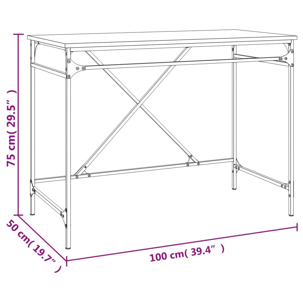 Desk Grey Sonoma 100 x 50 x 76 cm Particleboard and Iron