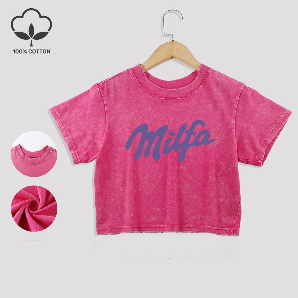 

Milfa Letter Prints Cotton Washed T-Shirts All-Math Summer Lace Hem Crop Tops O-Neck Regular Fit Short Sleeve Casual Clothes M