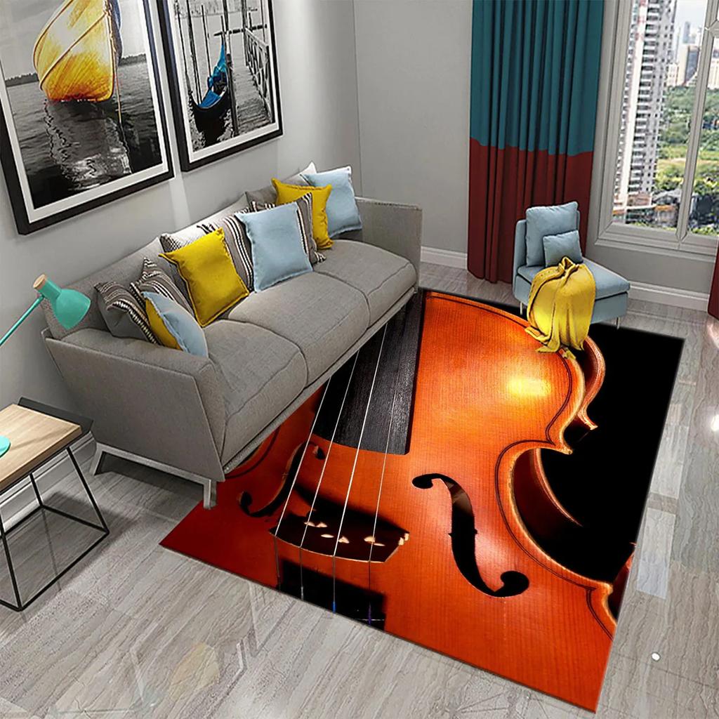 3D Violin Carpet Modern Music Flower Area Rug for Kitchen Bathroom Anti-Skid Rug Carpet Home Decor Living Room Bedroom Floor Rug
