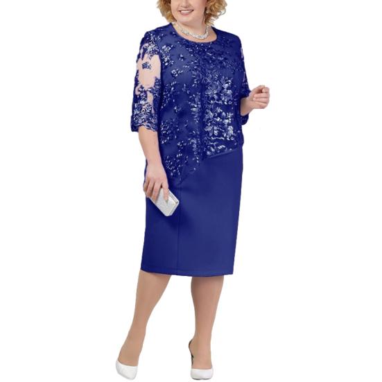 Floral Lace Mother of the Bride Dress Plus Size Midi Party Dress with Sheer Half Sleeves