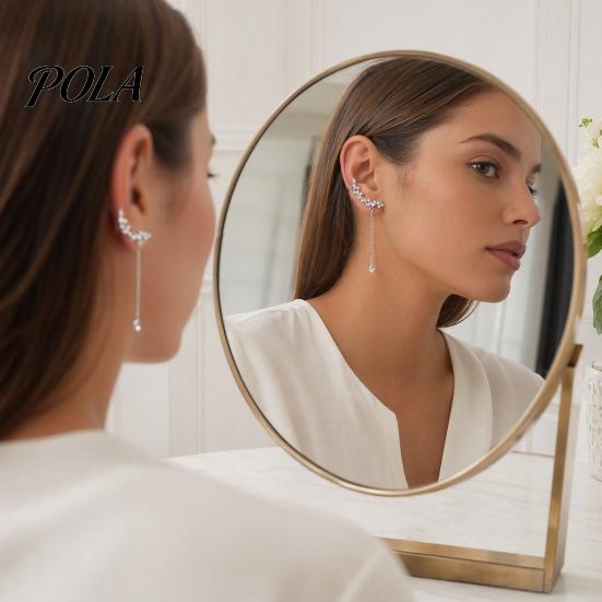 1 Pair Boho Rhinestone Leaf Ear Cuff Earrings, Sparkly Long Tassel Chain Dangle Earrings, Wedding Party Jewelry for Women
