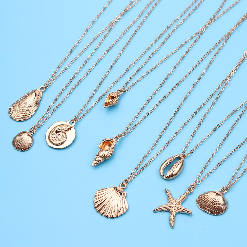 Copper Cowrie Beadwork Large Pendant Scallop Seashells Necklace Bead Embroidery Pearls Necklace