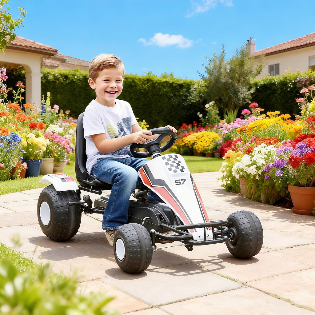 Go-Kart, Pedal Car with Adjustable Seat, Brake, Pedal Drive, Pedal Vehicle with Forward and Reverse Gear