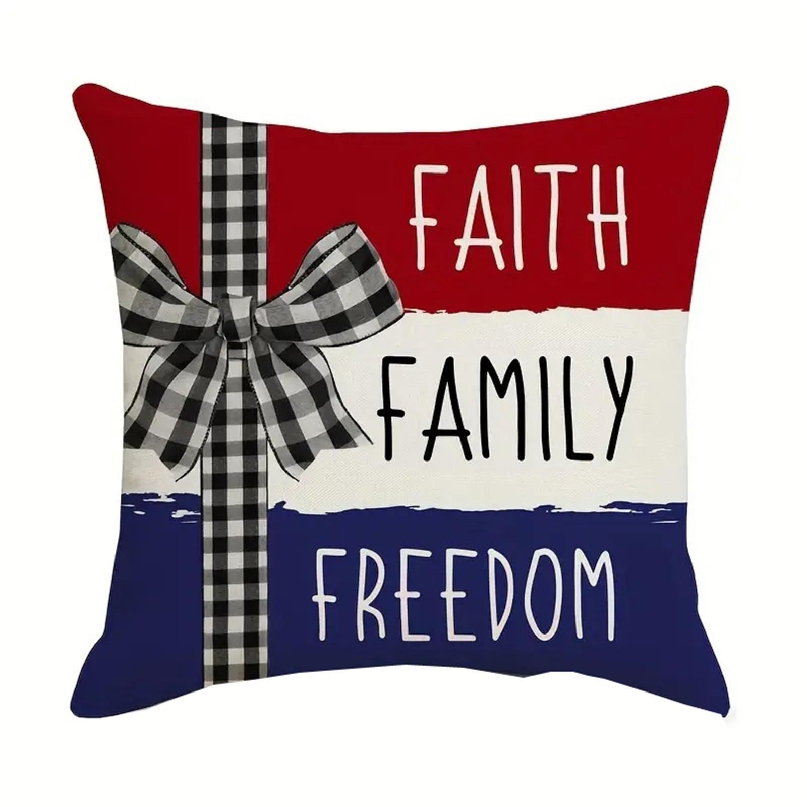 

Square Decorative Pillow Cover with Heart and Star Pattern American Flag Print for Sofa Couch Bed Chair Home Office One Size