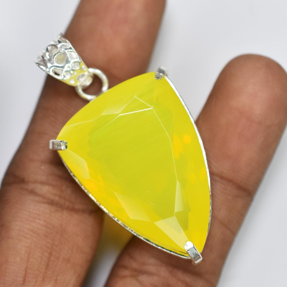 CERTIFIED 76.2 Ct Yellow Opal 925 Sterling Silver A Grade Fancy Gemstone Pendant MY-PD-121-NS