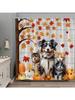 Autumn Maple Leaf Pumpkin Shower Curtain Dog Cat Fall Thanksgiving Day Harvest Festival Retro Farmhouse Wood Board Polyester
