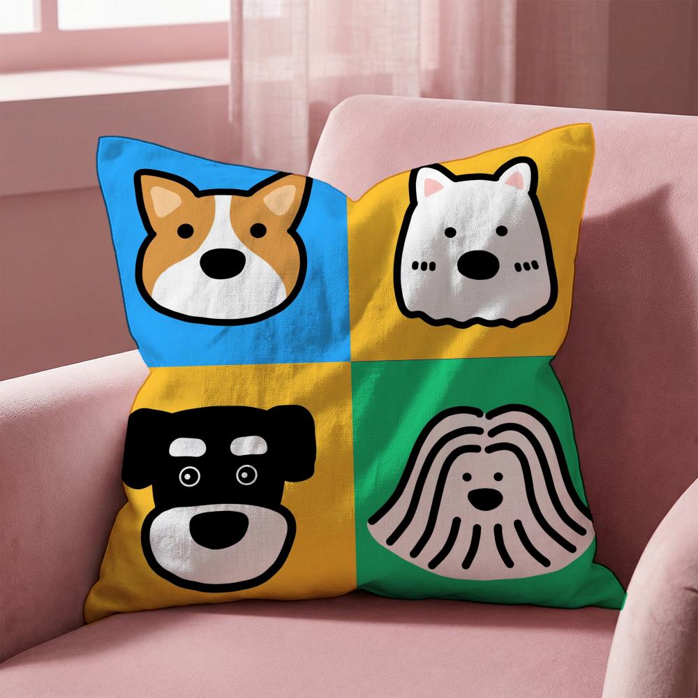 Cartoon Simple Cute Dog Cushion Cover Multi-Scene Pillow Cover for Home & Car - Reversible, Soft & Durable for Daily Use