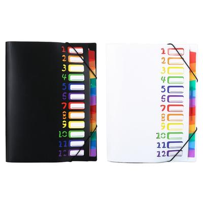 2pcs Portable Expanding A4 Folder 12-Compartment Document Organiser with Index Labels, PP Elastic Fastener Filer Case