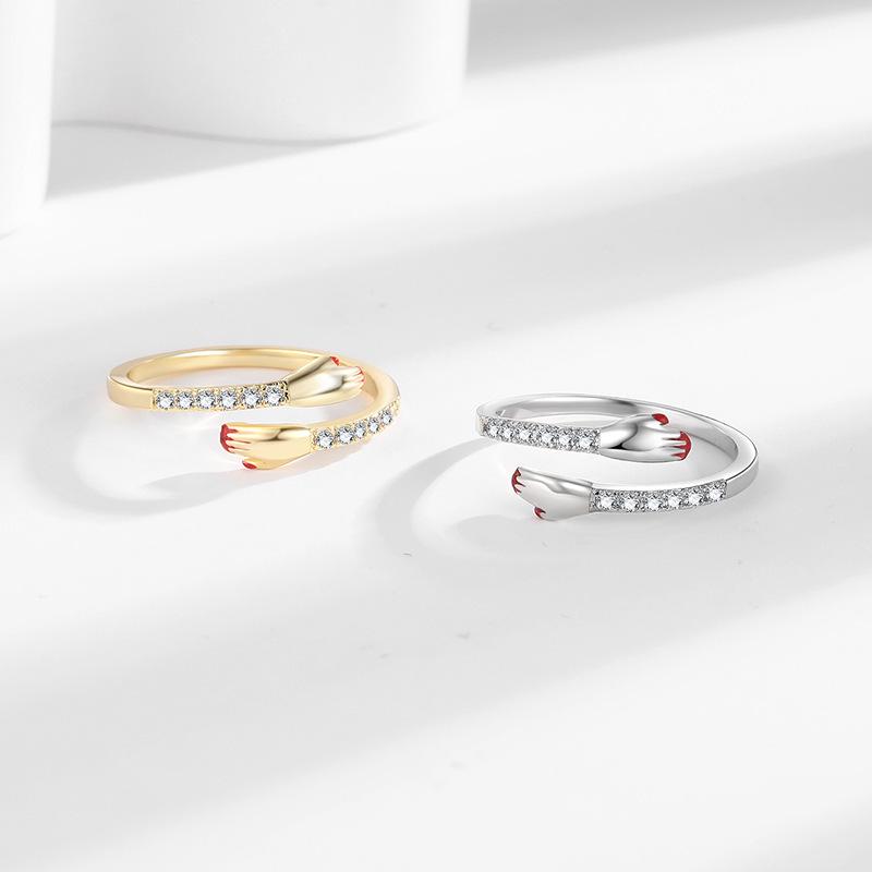 2025 Korean Style Adjustable Zircon Hug of Love Minimalist Women's Ring