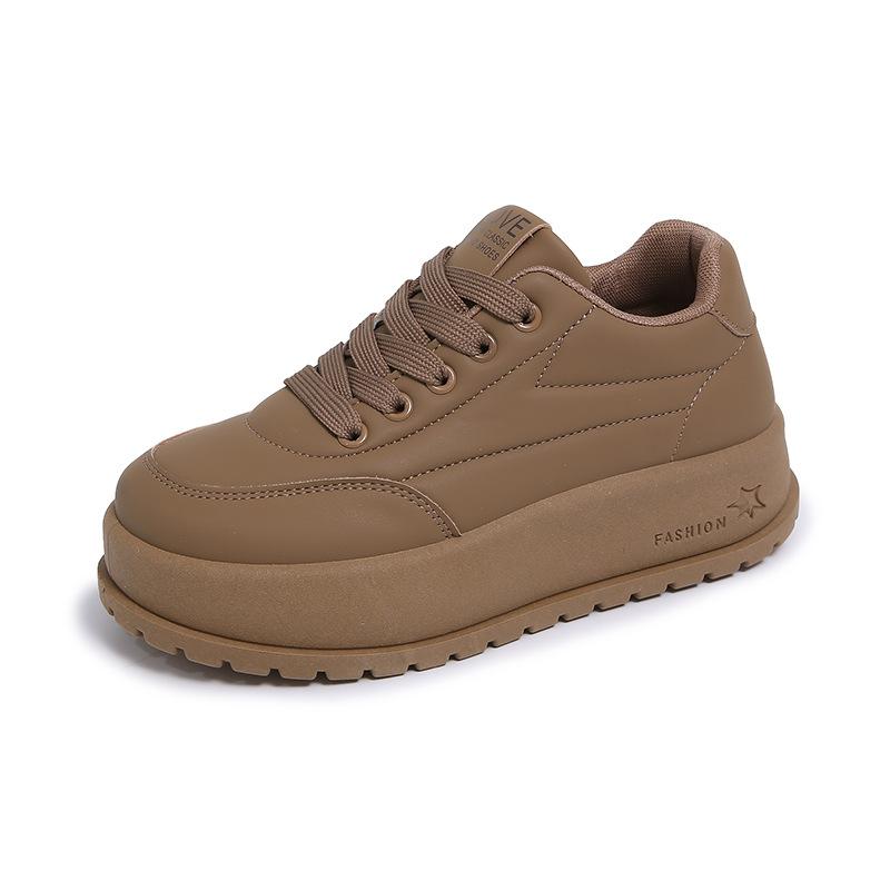 Lässige, klobige Plateau-Sneaker für Damen, bequeme Schnürschuhe aus PU-Leder, rutschfeste Tennis-Sneaker, atmungsaktive Laufschuhe für Damen