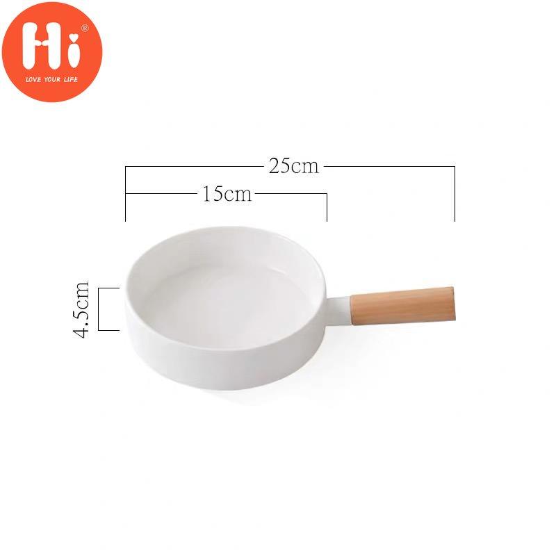 Hi Nordic Round Steak Dinner Plate Pan With Wood Handle Creative Pasta Salad Bowl Simple Ceramic Food Container Kitchen Tableware
