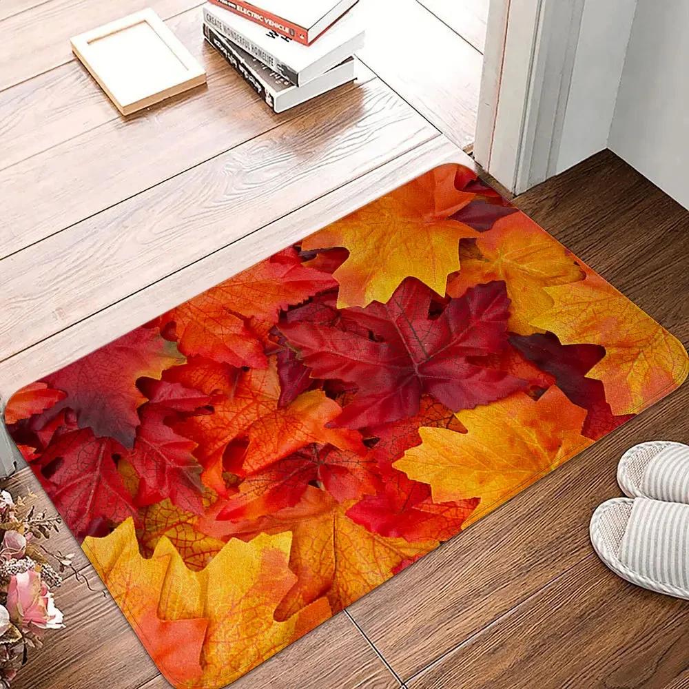 Maple Leaf Doormat Fall Botanical Maple Leaves Carpet Non Slip Autumn Leaves Print Bath Rug Entry Rugs for Bedroom Kitchen Decor