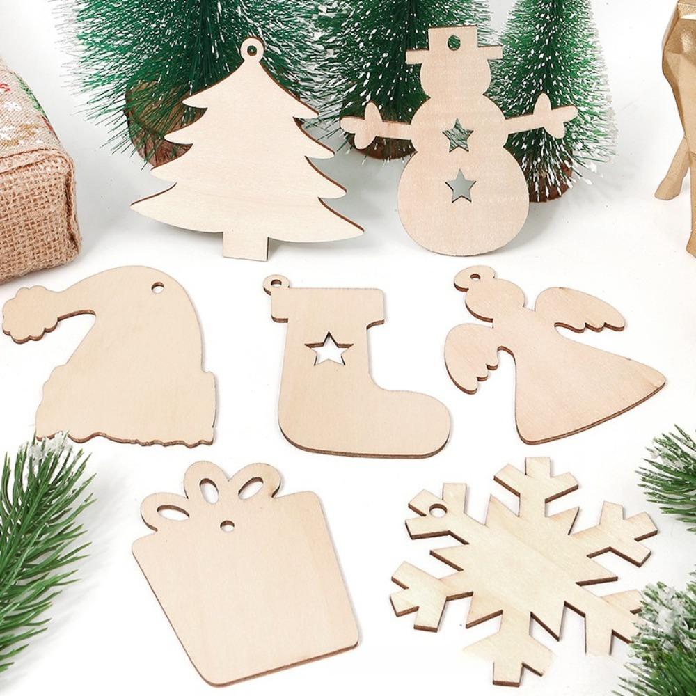 10PCS DIY Wood Christmas Ornament Unfinsihed Wooden Christmas Tree Hanging Decorations for DIY Craft Xmas Home Party Decor