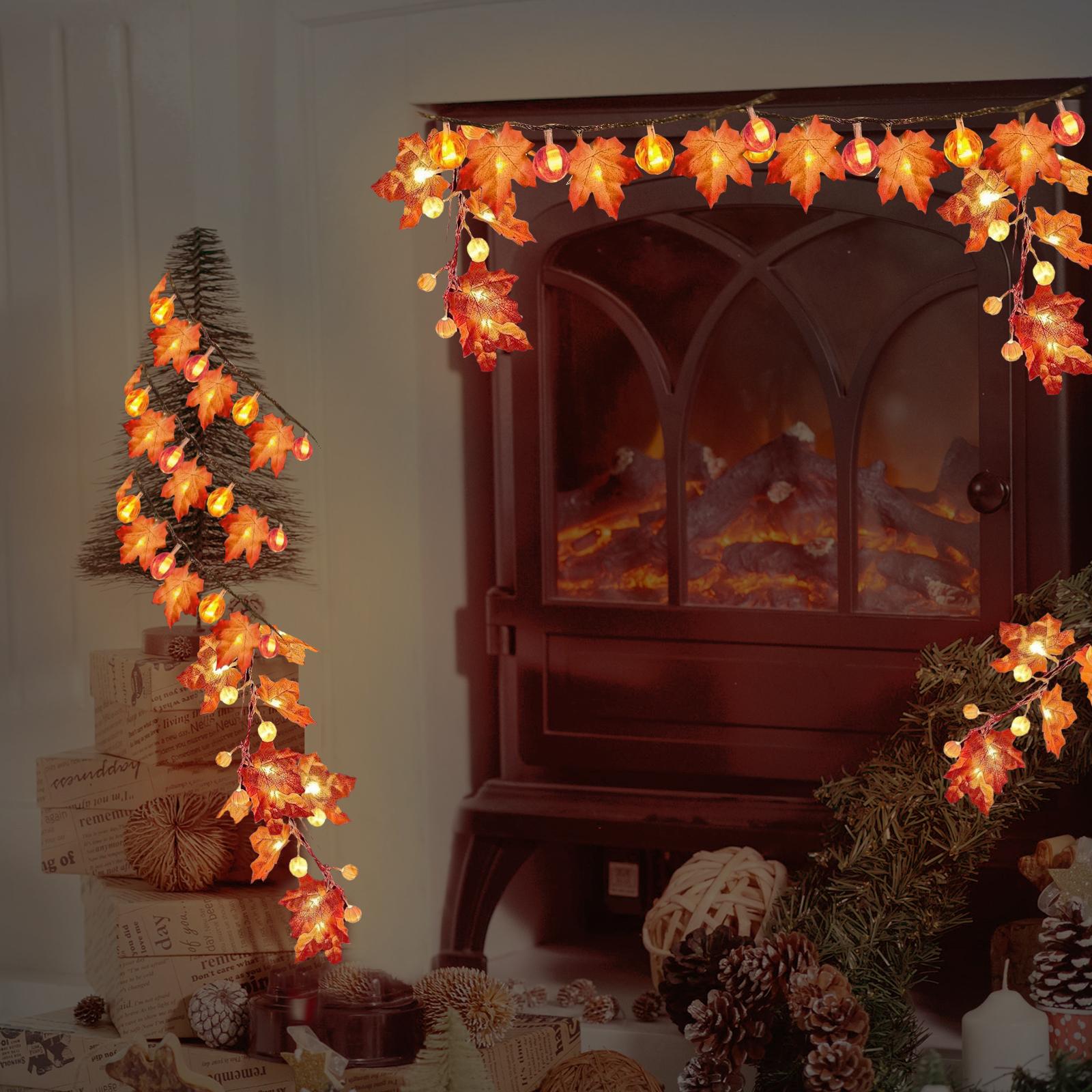 

33FT 80LEDs Halloween Fairy String Lights Pumpkin Maple Leaf Shaped Decorative Hanging Lights Warm White Waterproof Type 2
