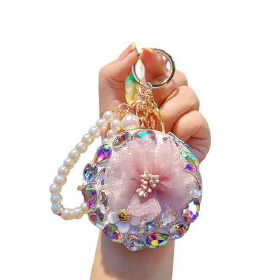 Женский Складной Зеркальный Брелок Портативное Зеркало для Макияжа Подвеска Стразы Искусственный Жемчуг Двустороннее Зеркало Брелок для Сумки для Макияжа на Ходу 5