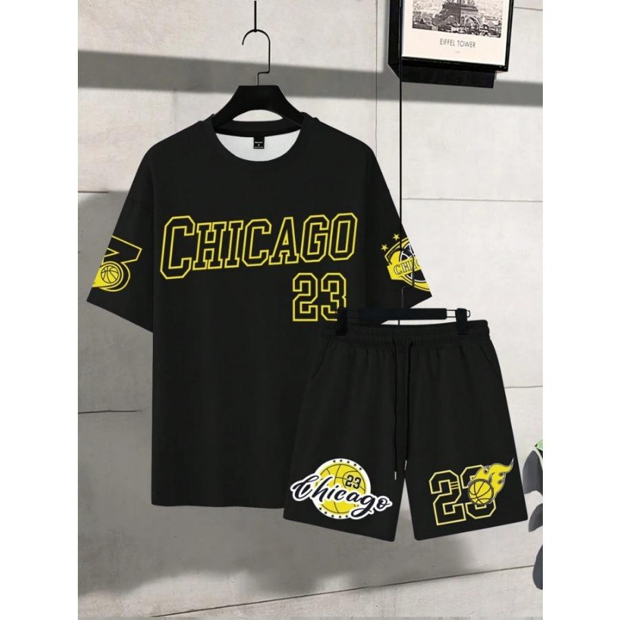 Set Bărbați Mânecă Scurtă și Pantaloni Scurți cu Imprimeu Litere New York 2025 Casual de Zi cu Zi Tricou Bărbați Street Fashion Pantaloni Scurți Sport