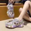 Women Sneakers Mesh Breathable Casual Luxury Rhinestone Lace Up Platform Vulcanized Shoes Zapatos Mujer