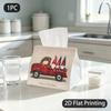 1pc Tissue Box, Retro Christmas Tartan Truck Festive Gnomes Pattern, 2D Flat Printing, Polyester Fabric, Can Be Washed, Tissue Holder, for Guest Rooms