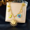 DIEYURO 316L Stainless Steel Golden Personality Sun Serie Multi Pendant Necklace Women New Fashion Neck Chain Vacation Jewelry