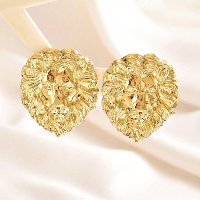 Fashion Personality Exaggerated Trend Lion Head Stud Earrings Suitable For Women'S Daily Party Wear Chest