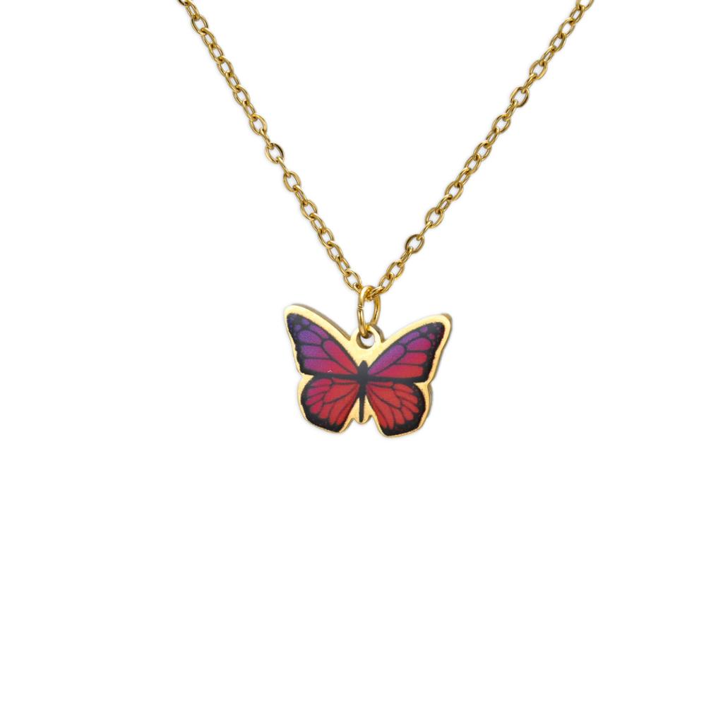 Teamer Colorful Butterfly Necklace For Women Girls Gold Color Stainless Steel Birthday Fashion Jewelry Gift Wholesale 2026 New