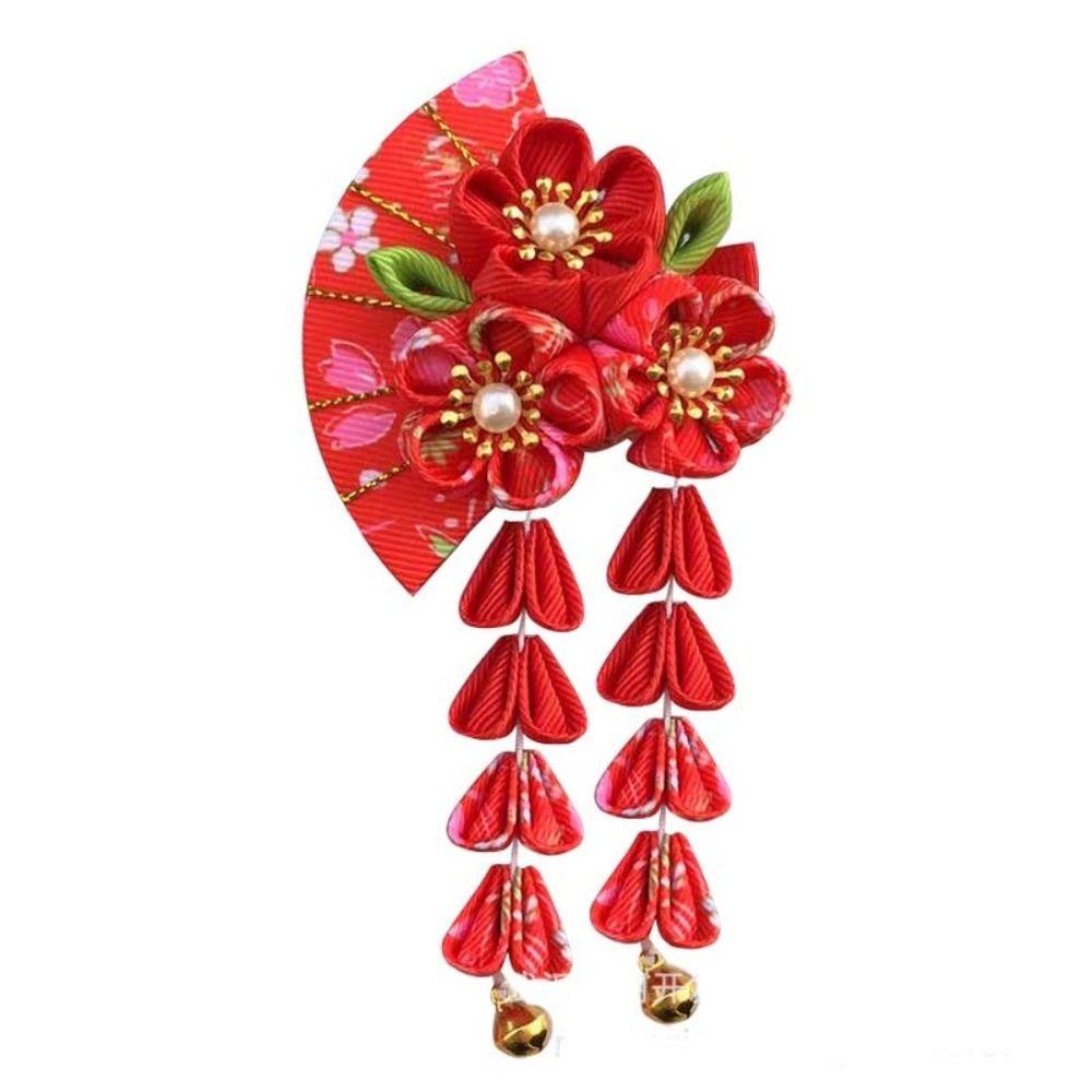 Sakura Tassel Fan Hairpin Tassels Kimono Hair Clip All-match Japanese Kimono Headwear  Girls
