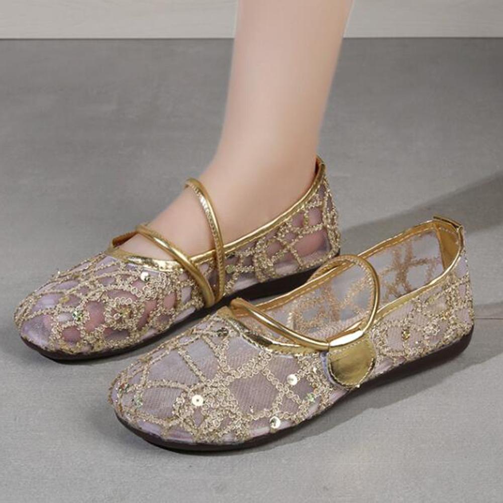 Women Flat Shoes Golden Bling Breathable Casual Shoes for Women Mary Janes Walk Drive Shoes