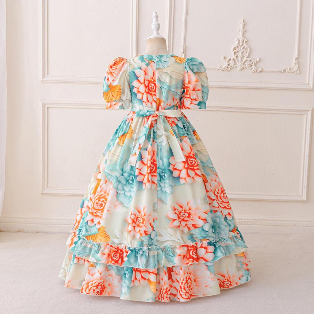Orientalisches Puffärmel-Blumen-Prinzessinnenkleid für Abende