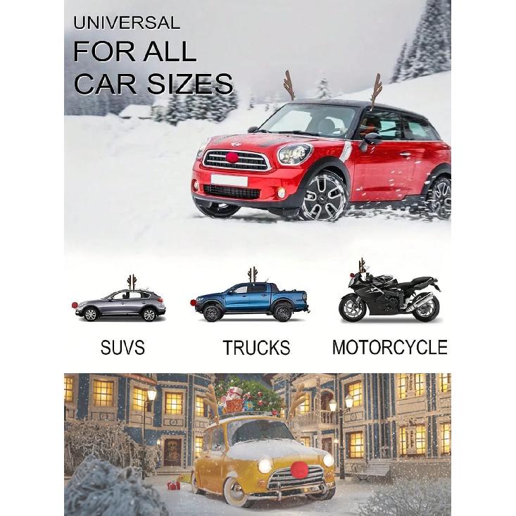 Car Reindeer Antlers & Nose Christmas Costume Auto Decoration, Rudolph Reindeer Jingle Bell Added To Holiday Spirit