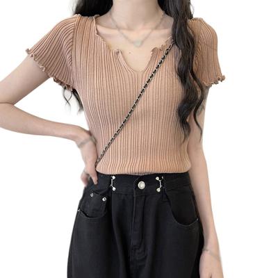Women's  Tops Solid Color Casual Knitted Short Sleeves Korean Version