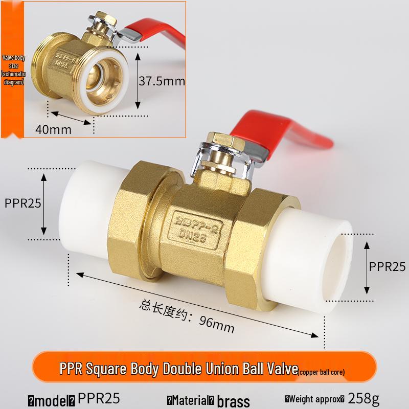 Yanghang PPR Doppelverschraubung Kupferkugelhahn, Wasserrohrfittings Verbinder, Heißschmelz 20 Schalter, 6-Punkt, 25mm Ventil.
