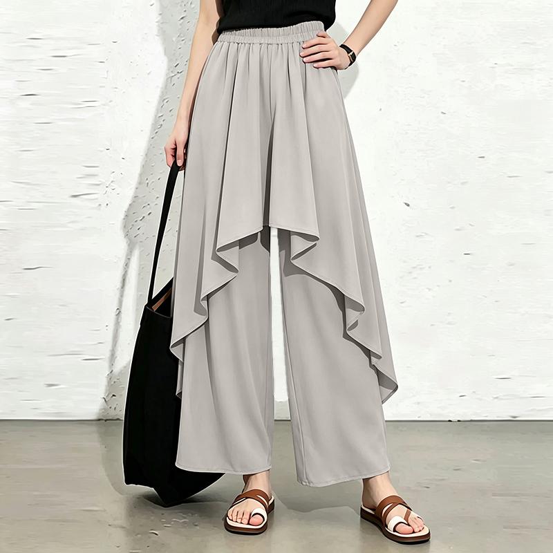 ZANZEA Women Elastic Waist Loose Casual Layered Splice Long Pants S