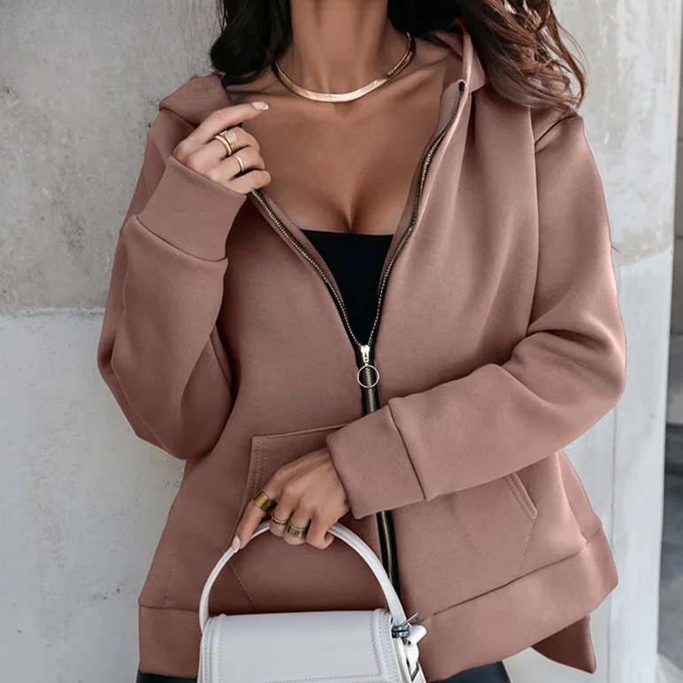 Giacca da Donna Primavera e Autunno Moda Casual Vento Casual Cardigan in Pile con Cappuccio Tipo Largo Felpa