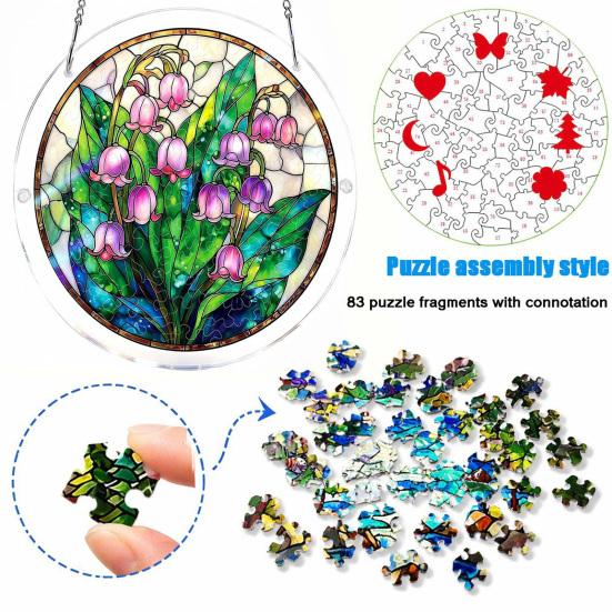 Stained Glass Style Puzzle Suncatcher, DIY Acrylic Jigsaw Puzzle for Adult, Colorful Window Hanging Ornaments for Home Garden Decor