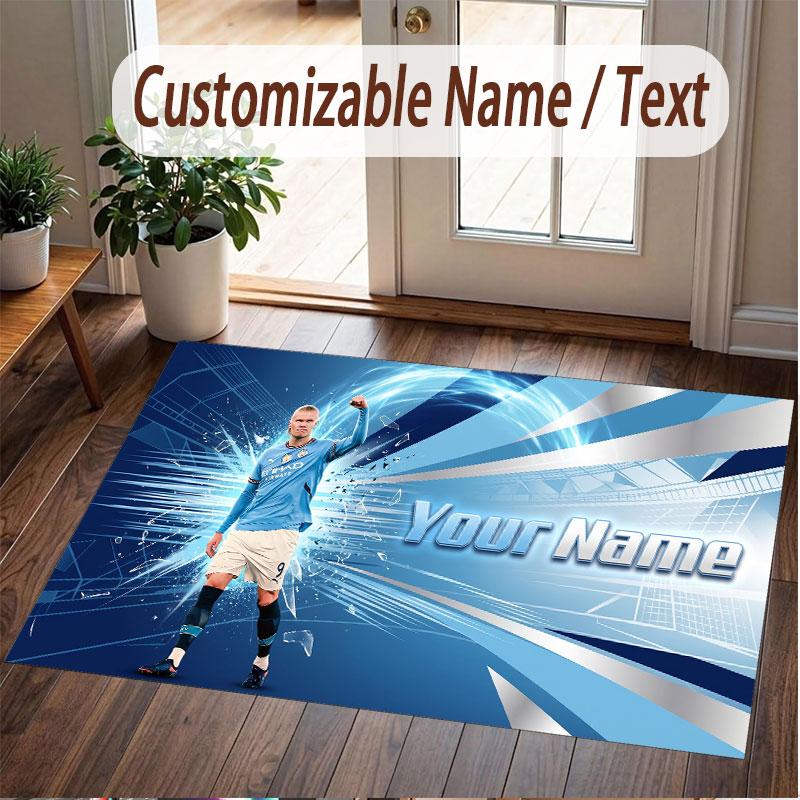 Custom Rug Erling Haaland Pattern Print Name Text Soft Non‑Slip Floor Carpet for Home Indoor Decoration
