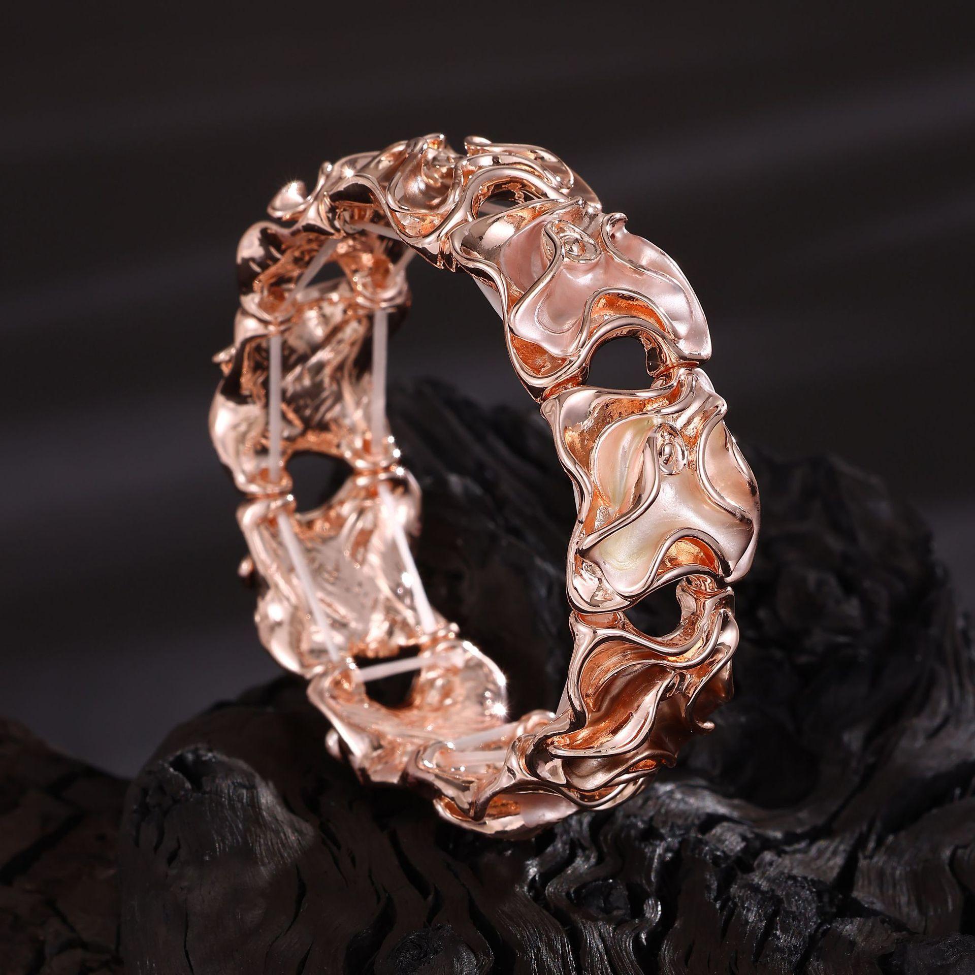 

Color painting oil irregular flower bracelet, high-end women s versatile alloy elastic bracelet