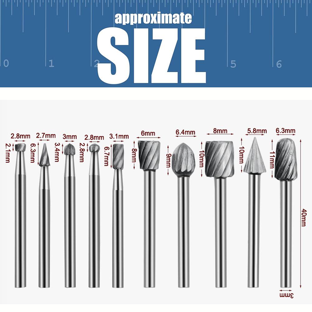 10 Pcs High-Speed Steel Rotary Files Carbide Rotary Files Steel Coarse-Tooth Engraving Milling Cutters Woodworking Rotary Files