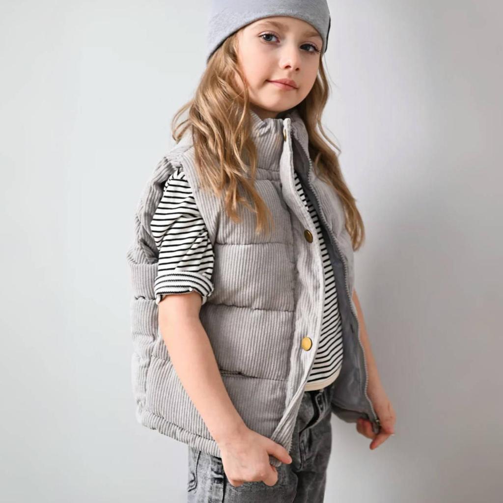 Thickened Corduroy Children's Vest Warm Casual Solid Color Jacket Boys Girls Autumn Spring Fashion Collar Waistcoat 1-10T
