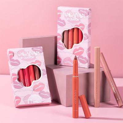 Rotating Can Be Cut Dual-use Long-lasting Not Easy To Fade Lipstick Pen 6 Lip Liner Set