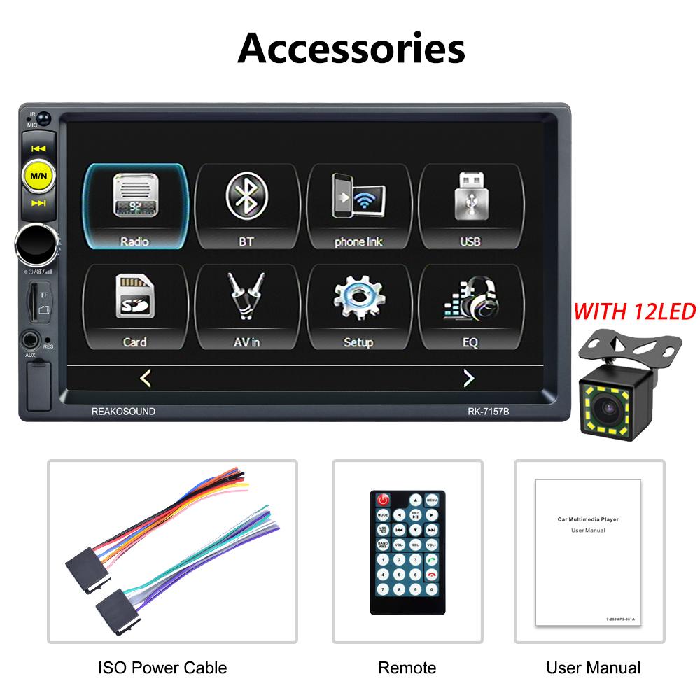 

Android Auto/Apple CarPlay Двухдиновая автомобильная стереосистема с 7-дюймовым сенсорным экраном, автомагнитола с 12 камерами, Bluetooth/TF-картой/AUX/USB 1PCS