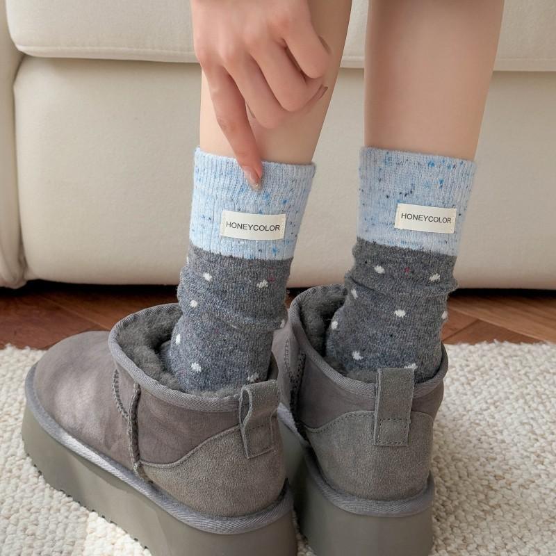Gray-Blue Wool Socks Children'S Warm Ideas Yarn Twist Medium Tube Socks Fleece Thickened Winter Confinement Socks