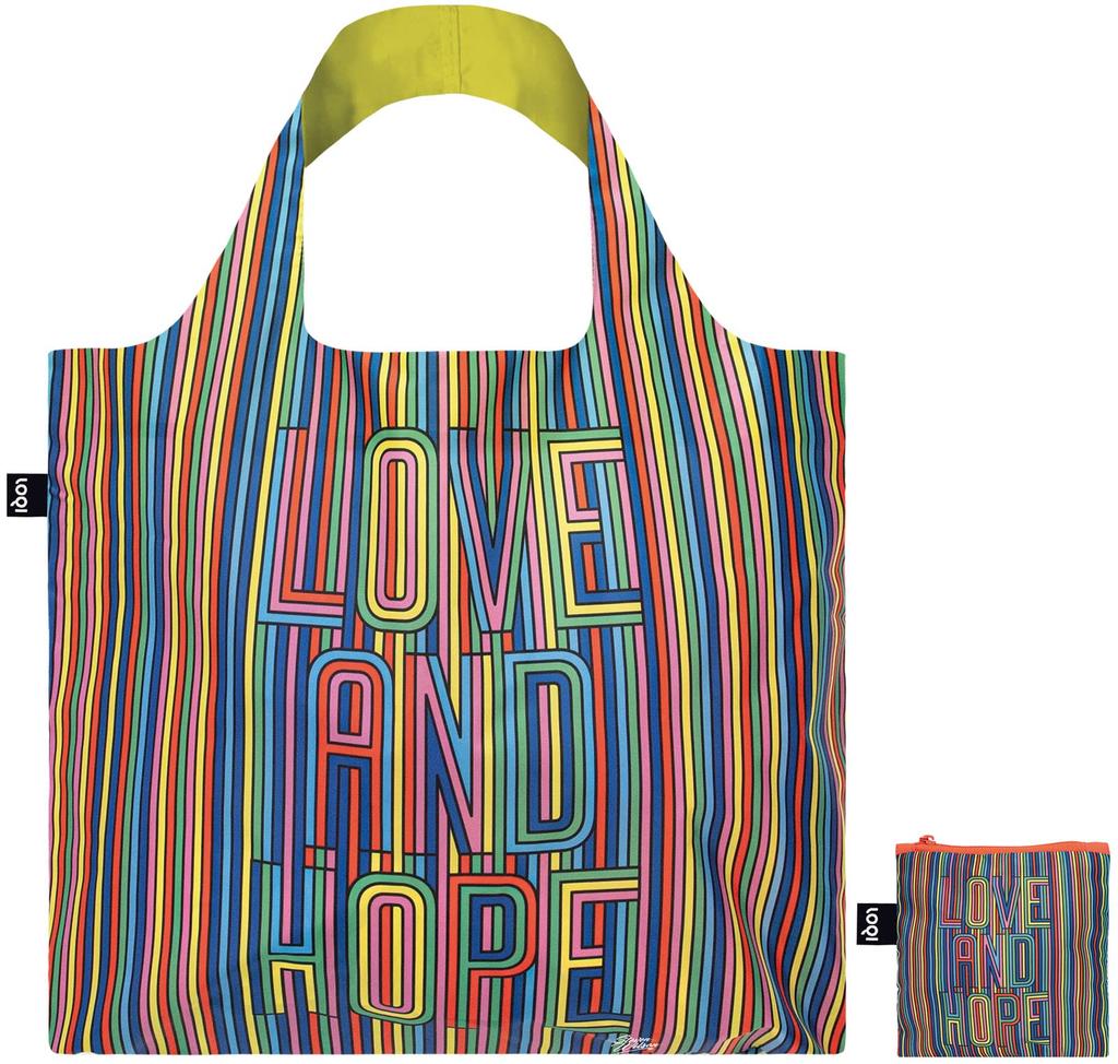 LOQI Öko-Tasche SW.LH STEVEN WILSON STUDIO Liebe & Hoffnung Recycelte Tasche ca.. Breite 50 x Höhe 42 cm (69 cm bis Oberkante Griff) Angebrachte Tasche: 11,5 x 11 cm