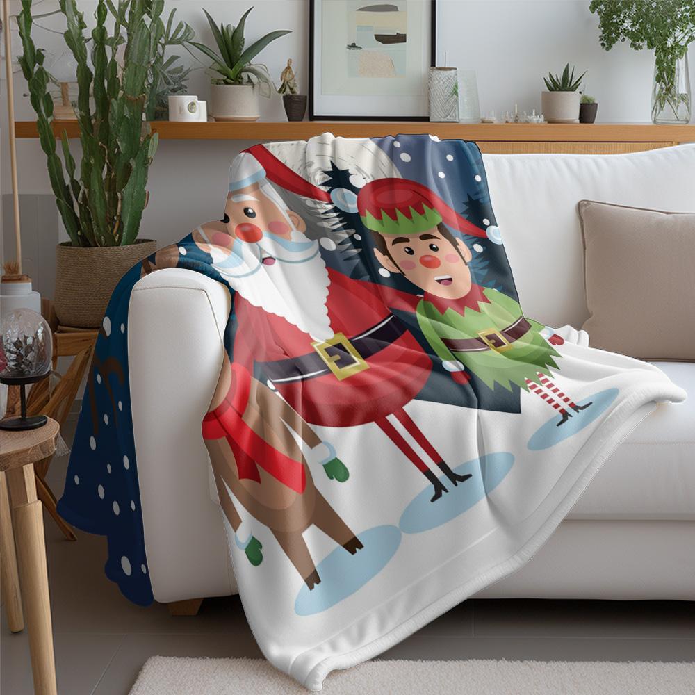 TU Festive Christmas Throw Blanket Cozy Holiday Flannel Fleece Blanket Reindeer Santa Claus Elf Gift Home Decor Cozy Warm Soft T