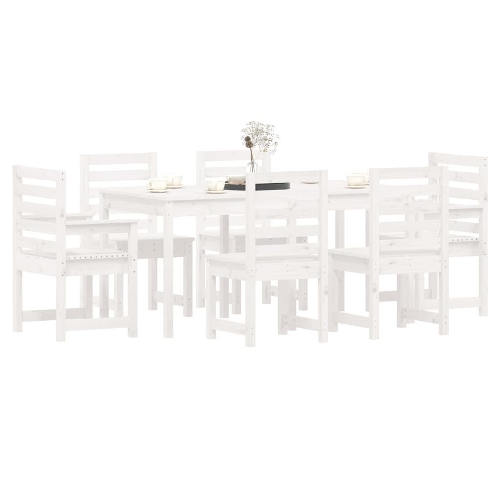7 Piece White Garden Dining Set Solid Pine Wood