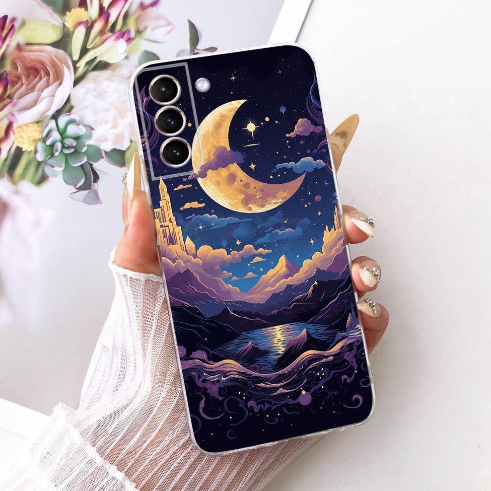 Clear For Samsung S21 Plus Case SM-G996B Aesthetic Luxury Cute Fashion Flower Funny Painted Casing For Samsung Galaxy S21+ Cover
