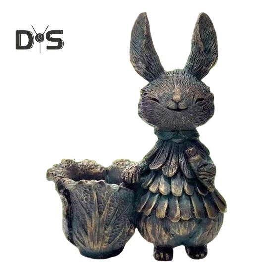 Easter Bunny Figurine Resin Cartoon Rabbit Statue Animal Sculpture Home Office Indoor Outdoor Garden Decoration Ornament