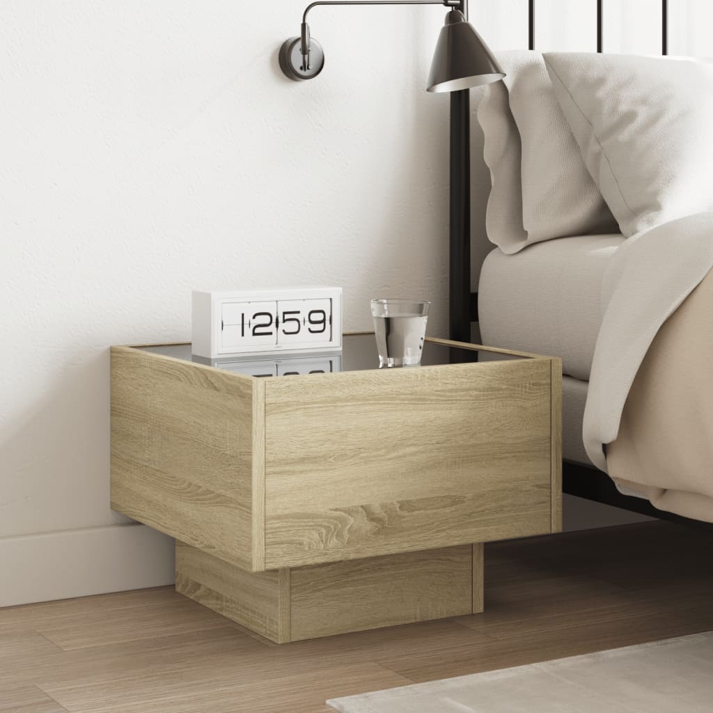 Stolik Nocny Z Led Infinity, Dąb Sonoma, 40X40X30 Cm