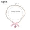 Women Romantic Pink Heart Bow Pearl Necklace Girl Sweet Collar Choker Clavicle Chain Party Jewelry